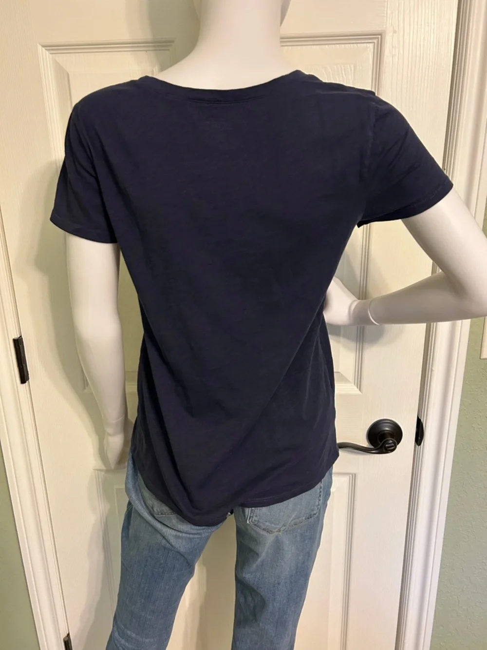 LOFT Navy Short-Sleeve Tee with Coral & White Floral Shoulder - Picture 2 of 4